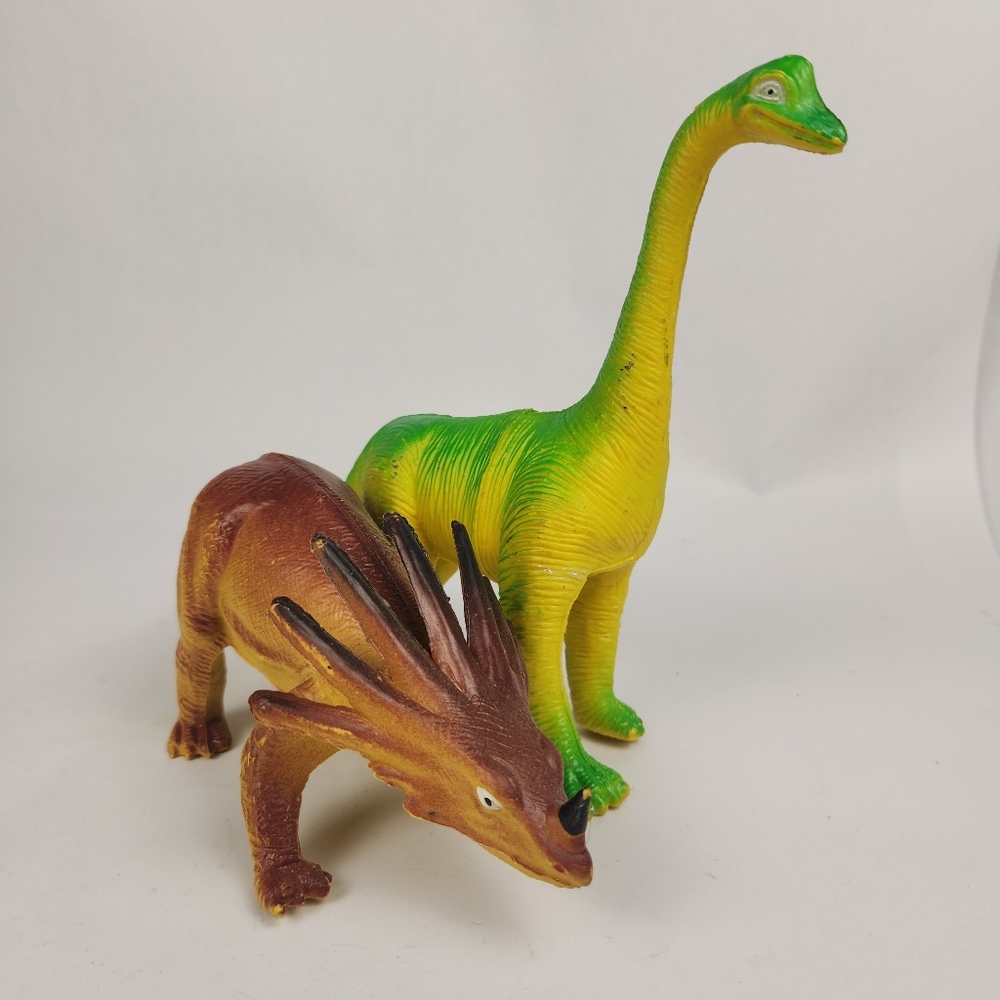 Vintage Lot Of 2 Imperial Toy Dinosaurs 1985 Styracosaurus Brontosaurus